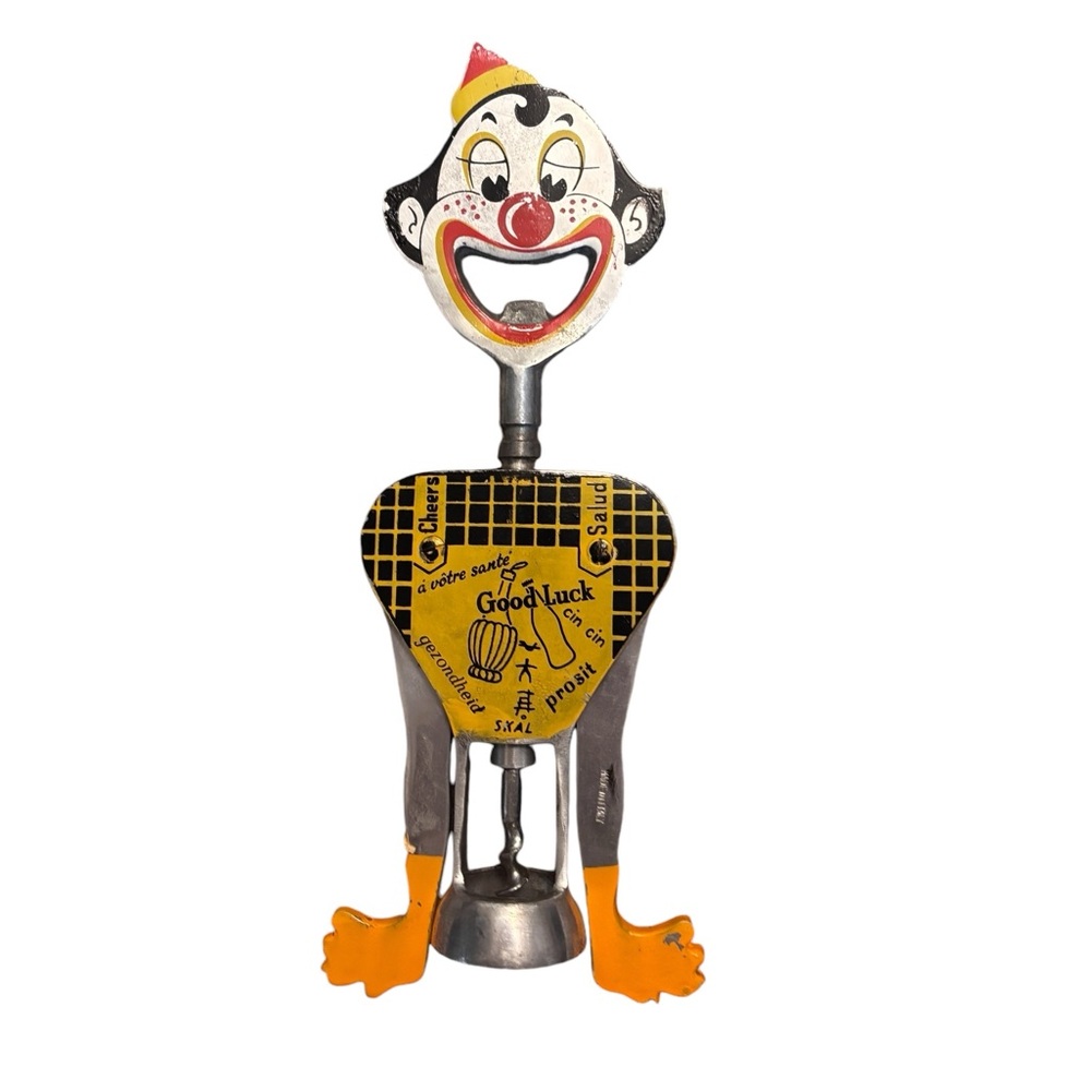 Carlo Gemelli vintage clown bottle opener. Corkscrew wine bottle opener